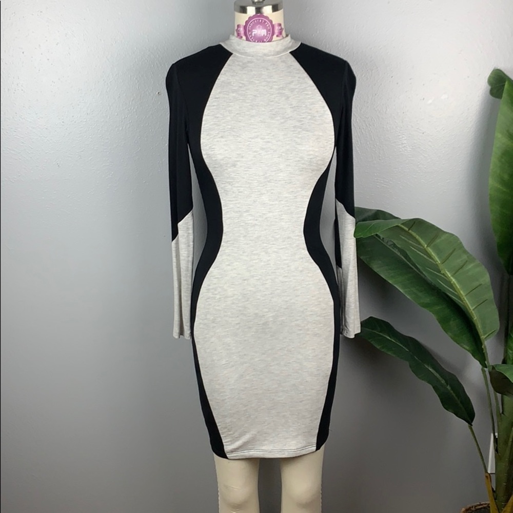 Women’s Gray & Black Long-sleeve Bodycon Dress